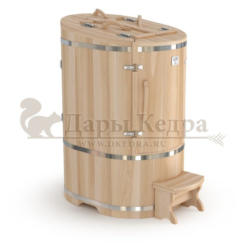 Кедровая бочка (фитобочка) овальная со скосом со встроенным парогенератором «Профессиональная» Кедровая бочка (фитобочка) овальная со скосом со встроенным парогенератором «Профессиональная»
